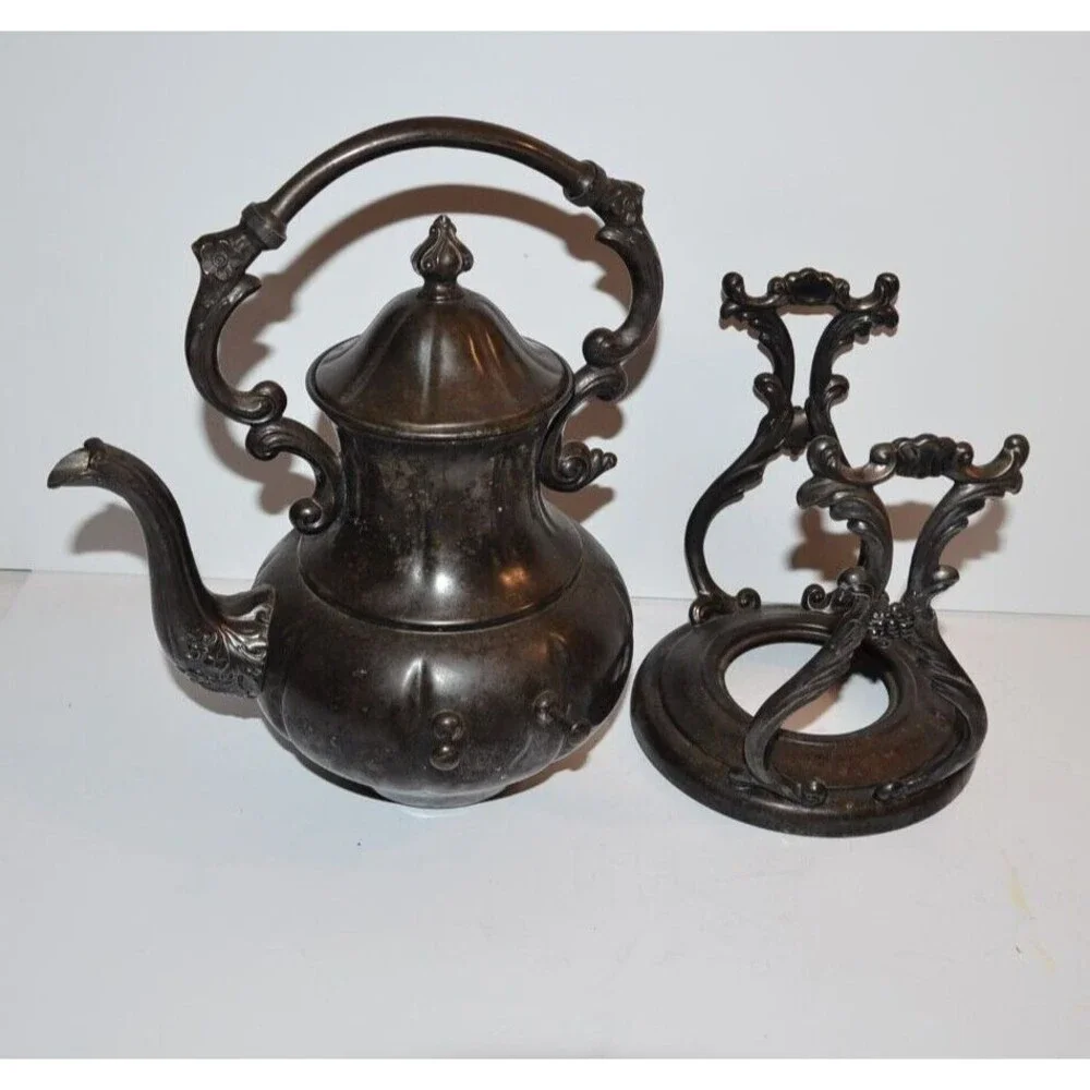 Vtg Sheridan Silver on copper Tilt Tea Pot Coffee Stand No Warmer silverplate